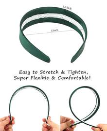 Wecoe Brown Satin Headband Women 1.6 Inch Wide Silk Headband Non Slip Fashion Neutral Colors Plain Hair Band DIY Holiday Hair Accessories For Women Girls Diademas Para Mujer Gifts - 墨綠色 - 查看 3