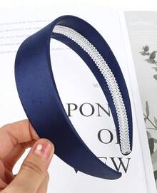 Wecoe Brown Satin Headband Women 1.6 Inch Wide Silk Headband Non Slip Fashion Neutral Colors Plain Hair Band DIY Holiday Hair Accessories For Women Girls Diademas Para Mujer Gifts - 藏蓝色 - 查看 7
