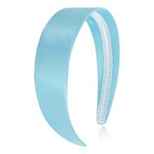 Wecoe Brown Satin Headband Women 1.6 Inch Wide Silk Headband Non Slip Fashion Neutral Colors Plain Hair Band DIY Holiday Hair Accessories For Women Girls Diademas Para Mujer Gifts - sky blue - 查看 1
