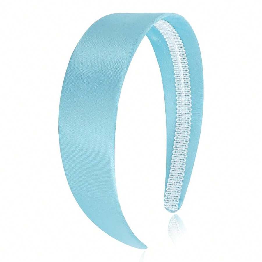 Wecoe Brown Satin Headband Women 1.6 Inch Wide Silk Headband Non Slip Fashion Neutral Colors Plain Hair Band DIY Holiday Hair Accessories For Women Girls Diademas Para Mujer Gifts - sky blue - 查看 1