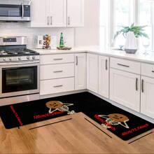 1pc Halloween Skull Pattern Printed Non-Slip Linen Kitchen Rug, Bathroom Mat, Doormat, Home Decor, Halloween Decoration, Halloween Gift, 3D Printed Rectangular, Suitable For Living Room, Bedroom, Hallway, Bathroom, Laundry Room - Polyester Carpet, Indoor & Outdoor Use