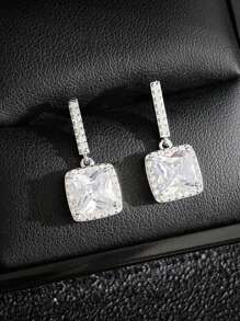 MOONSO 1 Pair Fashionable & Glamorous Pink Crystal Stud Earrings, Versatile For Formal Events, Party, Gift For Women