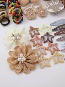 817pcs/Set Girls' Khaki Sparkling Rhinestone, Faux Pearls, Fabric Flowers, Rabbit, Heart, Bow, Star, Minimalist Cute Princess Hair Accessories Elastic Hair Bands, Clips, Barrettes Combo Set For Daily Use, Gift, Hair Accessories, Summer, Claw Clips, Autumn, School Stuff, Elegant, College, Faux Pearl Hair Accessories, Winter, Gifts, Bows - 彩色 - 查看 5