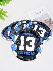 10pcs/20pcs/50pcs Black And Blue13th Birthday Decorations 13th Birthday Paper Plates Birthday Cake Plates Dinner Plates Disposable Official Teenager Blue 13th Birthday Tableware 13th Birthday Party Supplies For Teenager Favors