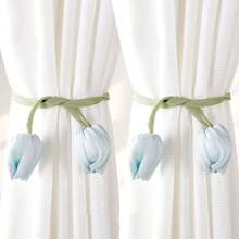 قطعتان من أربطة الستائر الأنيقة والبسيطة ذات التصميم الزهري، أربطة ستائر بتصميم زهرة التوليب، حبال ستائر، ديكورات، أشرطة ستائر غرفة المعيشة الجديدة، أربطة ستائر منسوجة، أشرطة ديكورية للستائر