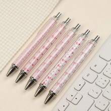 5pcs Pink Theme Retractable Ballpoint Pens - Adorable Cartoon Design With Bow Pattern, Colorful Appreciation Gift, Suitable For Office, School, Gift, Back To School Season