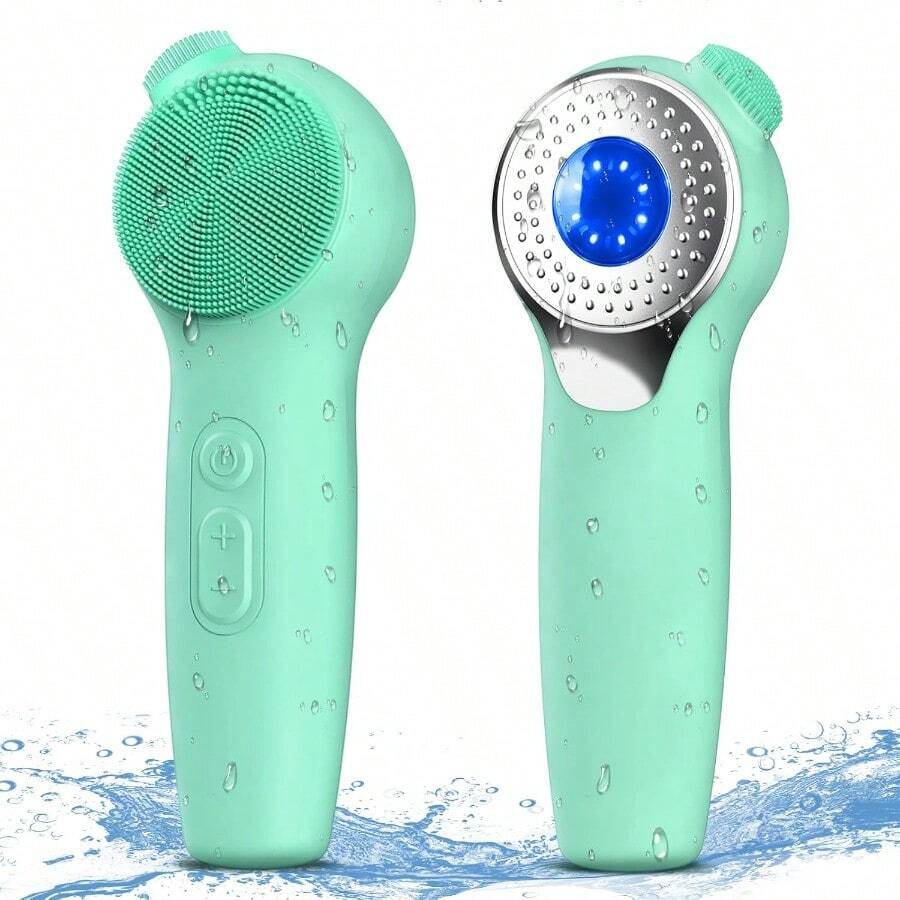 Facial Cleansing Brush Silicone Electric Face Scrubber Waterproof  Vibration Face Cleanser Brush For Men Women Rechargeable Face Brushes With Nose Scrub Brush Exfoliating Massaging Green 88am - 綠色 - 查看 1