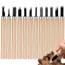 6-12pcs High Manganese Steel Engraving Knife With Wooden Handle Professional Handmade Wood Carving Chisel Tools Kit Carving Accessories