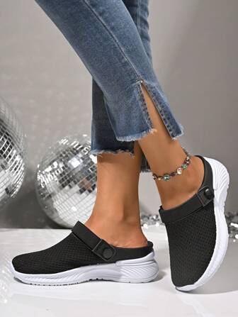 Women Fashion Casual Sneakers With Thick Sole, Comfortable Breathable Hollow Mesh Slip-On Sport Sandals, Ladies Summer Breathable Perforated Shoes