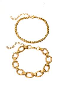 Aomogo 2 Pezzi Hip-Hop e alla moda Braccialetto a catena robusto unisex in acciaio inossidabile, adatti all'uso quotidiano