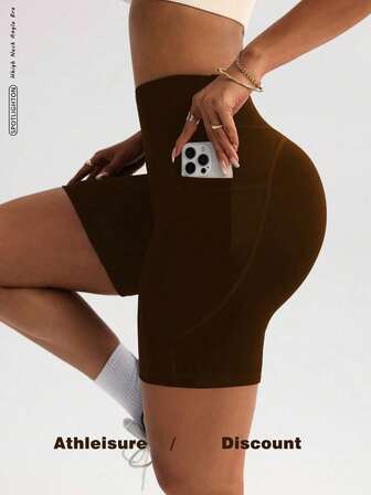 FWH Women's Fashionable Elastic Casual Elegant Sports Fitness Shorts - Spring/Summer Versatile Retro Minimalist Slim High Waist Comfortable Running Street Style All-Match Version (With Pockets/Sexy Peach Lifting Yoga Shorts)