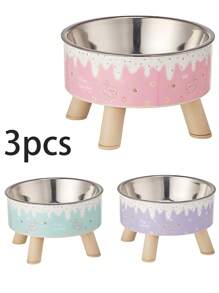 1pc/2pcs/3pcs Stainless Steel Elevated Pet Bowls With Sturdy Stand, Anti-Slip & Anti-Spill, Large Capacity For Cat And Dog Food And Water