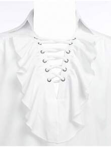 Men's Pirate Costume Shirt Steampunk Medieval Renaissance Gothic Ruffle Halloween Cosplay Top - White - View 4