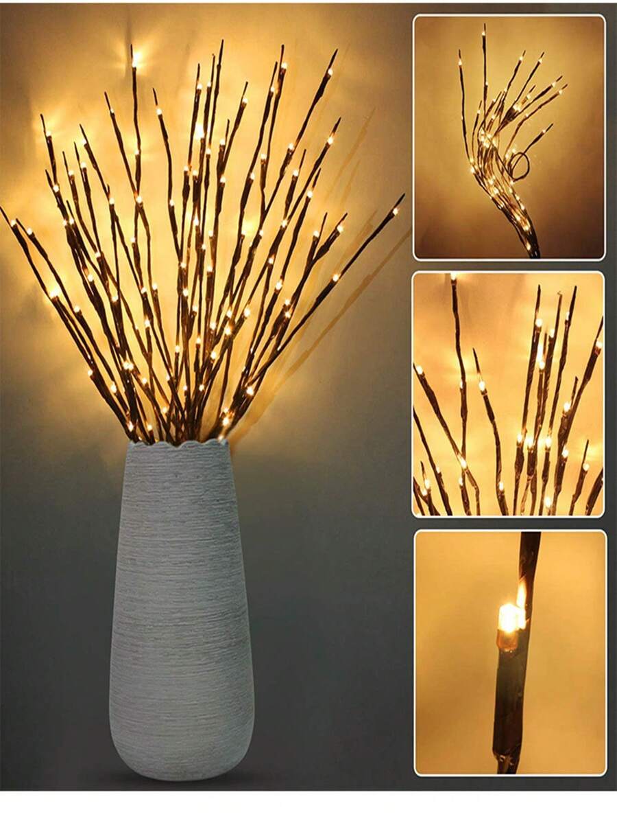 1 buah Lampu Cabang LED 20 Lampu Setinggi 54CM, 2 Bagian, Menyala Terus Menerus, Bertenaga Baterai, Pencahayaan Dekorasi Rumah untuk Kamar Tidur, Ruang Tamu, Berkemah, Liburan, Pesta, Pernikahan - Kuning - View 1
