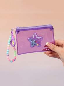 1pc Kids Summer Beach Transparent Coin Purse, Star Glitter Colorful Mini Wallet With Zipper & Strap, Unisex For Boys & Girls - Multicolor - View 9