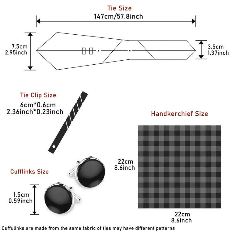 AlanKing 1 套男士条纹领带、手帕和袖扣礼盒套装，蓝色领带 7.5 厘米，适合节日、婚礼、工作男士领带 - HB317 - 查看 5