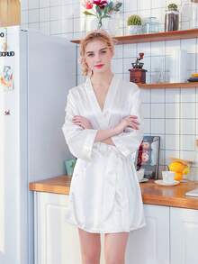 Women's Ice Silk Embroidered Bridal Robe, Wedding Cloak, Bridal Morning Gown - White Bridal Gown - View 5