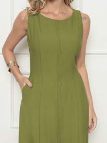 DUOUNO MODAS - MARANTE LONG WOMEN'S TANK TOP DRESS WITH ZIPPER AT THE BACK AND POCKETS - LONG DRESSES FOR WOMEN - Moss Green - View 3
