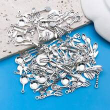 Mix 100 Pieces Of Alloy Antique Silver Tableware Charms Series Pendants Accessories, Suitable For DIY Necklace, Earring, Keychain Jewelry Making Fashion Accessories.