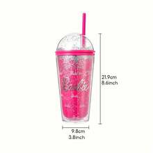 Miniso Cốc nước đôi hình bầu trời đầy sao Barbie Series Cốc ống hút hai lớp hoạt hình dễ thương Cốc nhựa Cốc đựng nước Bình đựng nước Quà tặng 600ml/20oz - Hồng - Xem 8