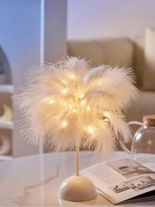 1pc Pink & White Feather Night Light, 40 LED Battery Powered Artificial Feather Lamp, Cute Romantic Ins Style Feather Light, Romantic Cozy Decorative Night Light, Suitable For Girls Bedroom Desk Decoration, Valentine's Day Gift, Birthday Gift, Living Room Tabletop Decoration, Create Romantic Atmosphere Light - Multicolor - View 10