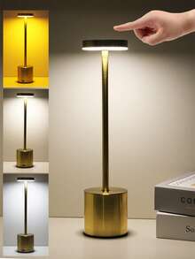 1 pieza Lámpara de escritorio LED recargable, 3 opciones de color, con cable de carga USB, luz ambiente nocturna para mesita de noche, adecuada para dormitorio, bar, restaurante, decoración de hotel - Bronce - Ver 1