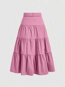 Liuhan Modas Sordaeminina Colored High Waist Ata Skirt With Pleated Three Maria - 粉色 - 查看 2