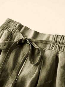 Women's Linen Stand Collar Elastic Waist Shorts, Casual & Holiday Style, Spring/Summer