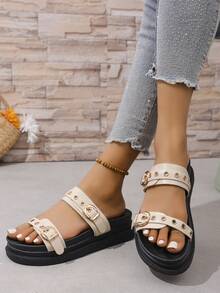2025 Spring New Plus Size Women's Sandals, European And American Style Platform Outdoor Beach Sandals - Beige - View 2