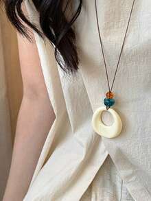 1 pieza Collar negro vintage con colgante circular largo, apropiado para uso diario de mujeres - Collar largo geométrico negro - Ver 8