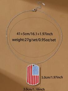 1pc American Flag Color Oil Drop Pendant Necklace, High-End Design Elegant Style, Women Fashion Jewelry