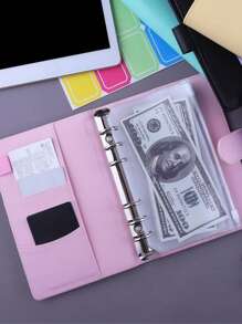 1pc A6 Faux Leather Budget Planner Set With 12 Zipper Bags - Cash/Card Organizer For Daily Office Use