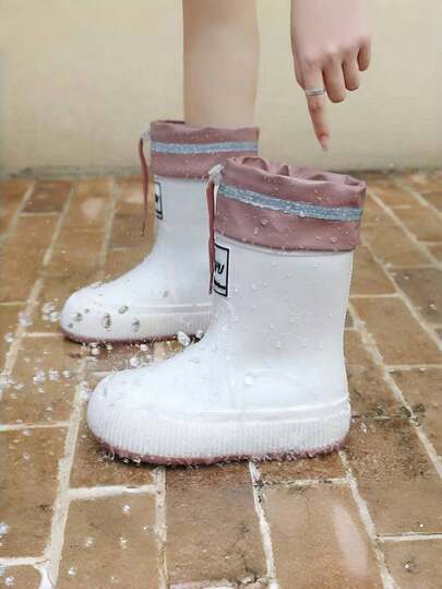 TEEOEC 男女通用休闲雨靴，儿童橡胶雨靴，抽绳设计，柔软厚底雨鞋，适合男孩女孩