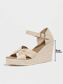Giày sandal đế xuồng cao gót cho nữ, đế dày, kiểu dáng châu Âu và Mỹ, gót chunky, dệt, thoải mái, màu mơ, thích hợp cho trang phục mùa xuân hè. - Màu be - Xem 3