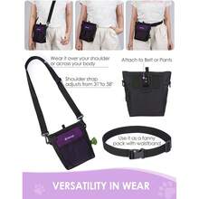 New-15  Dog Treat Pouch  Silicone Snack Bag, Front Pocket Fits All Phon, 4 C Treat Bag  Training Clicker, E Stronr Magnetic Closure, 3 Ways To Wear Walking Fanny Pack (Purple) - 紫色 - 查看 5