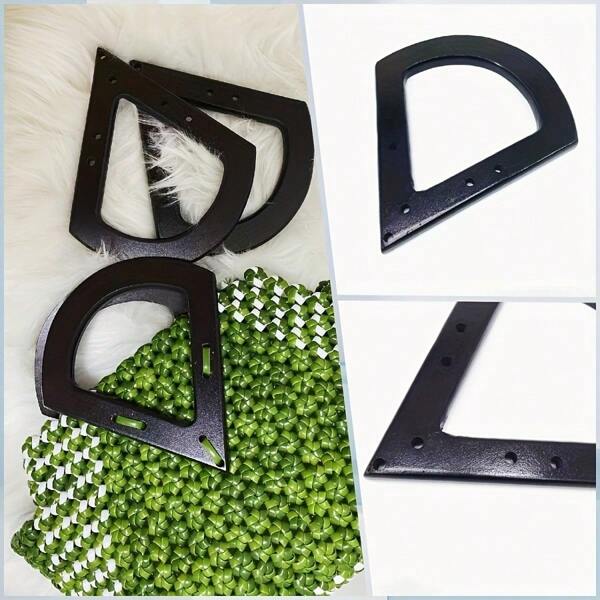 2pcs New Wooden Triangle Handle, Vintage Style Elegant For DIY Handbag, Wallet, Gift Making Accessory, Handmade Woven Handle