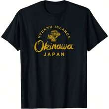 Men's Okinawa Bonsai Tree Vintage T-Shirt - 100_ Cotton 220g Heavyweight Crew Neck Short Sleeve Tee With Golden Print Graphic, Casual Summer Outdoor Shirt For Nature Lovers (S-XXXL), Relaxed Fit Clothing100_ Pure C - 黑色 - 查看 1