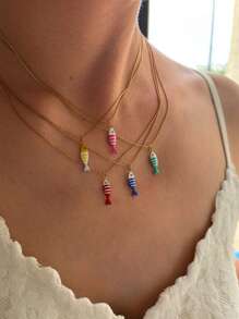 Monlansher Colar com pingente de peixe em forma de oceano, feito à mão, de aço inoxidável esmaltado, 1 peça, para mulheres, acessório moderno e versátil