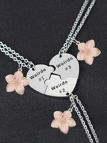 suteyi Dây chuyền Bff 3, Weirdo 1 Weirdo 2 Weirdo 3 Mặt dây chuyền trái tim bằng thép không gỉ hình hoa tình bạn dành cho bé gái Quà tặng trang sức Bestie Sisters Forever - Bạc - Xem 4