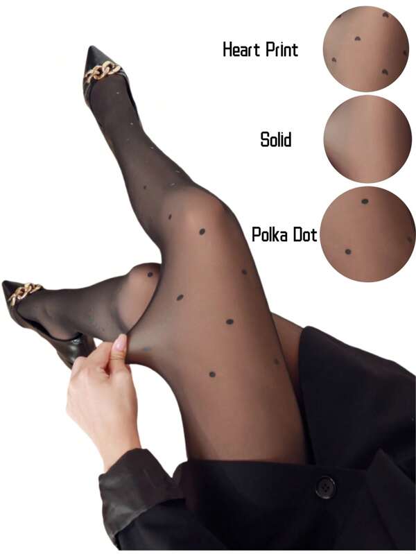 1 pieza Medias de mujer con estampado de lunares transparentes y opacas, prenda básica cómoda y casual para primavera/otoño/invierno