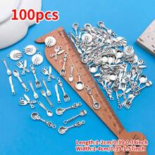Mix 100 Pieces Of Alloy Antique Silver Tableware Charms Series Pendants Accessories, Suitable For DIY Necklace, Earring, Keychain Jewelry Making Fashion Accessories.