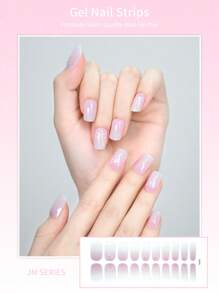 20 pièces/set Autocollants de vernis à ongles en gel semi-durci avec design French Tip, gel UV longue durée et facile à poser/retirer