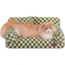 Hollypet Fluffy Plush Dog Pet Couch Soft Calming Sofa Bed Medium Small Cats And Dogs, Gray - White - View 5