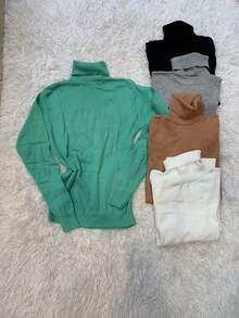 Kit 5 Plain Basic Knit Blouse With Cacharrel Collar Winter Fashion - Agua verde azul - Ver 1