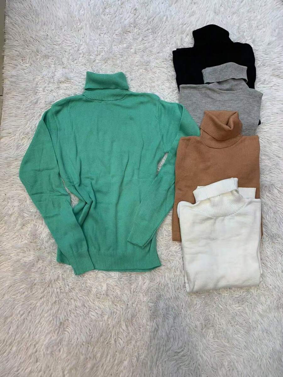 Kit 5 Plain Basic Knit Blouse With Cacharrel Collar Winter Fashion - Agua verde azul - Ver 1