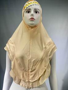 1件装纯色带下巴部分的优质遮胸头巾，Amira品牌，套头式伊斯兰围巾，热销头巾，祈祷帽，休闲睡帽 - 彩色 - 查看 8