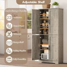 70in Tall Kitchen Pantry Cabinet, Freestanding Storage Cabinet With 4 Doors And 3 Adjustable Shelves, Large Utility Hutch CupboardLarge Utility Hutch Cupboard Freestanding Cupboard, Modern Storage Cabinets For Dining Room, Bathroom, Living Room - Xám - Xem 4
