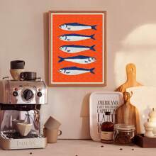1 Pc Vibrant Orange Fish Wall Art Prints Medieval Retro Wall Decor Mural, Dorm & Home Decoration Painting, Party Wall Art Poster, Best Gift Choice, Frameless Canvas Poster For Bedroom/Living Room/Study/Dorm, Perfect For Vacation Travel & Beach Graduation (Frameless Art Print)
