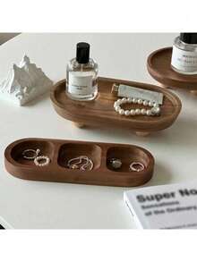 1pc Vintage Wooden Jewelry Dish, Fragrance Display Rack, Aromatherapy Tray, Entrance Key Storage Tray, Home Decor For Women Storage Organizer Travel Essentials Back To School Dormitory Storage - Multicolor - View 1