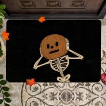 1pc Halloween Skull Pattern Printed Non-Slip Linen Kitchen Rug, Bathroom Mat, Doormat, Home Decor, Halloween Decoration, Halloween Gift, 3D Printed Rectangular, Suitable For Living Room, Bedroom, Hallway, Bathroom, Laundry Room - Polyester Carpet, Indoor & Outdoor Use